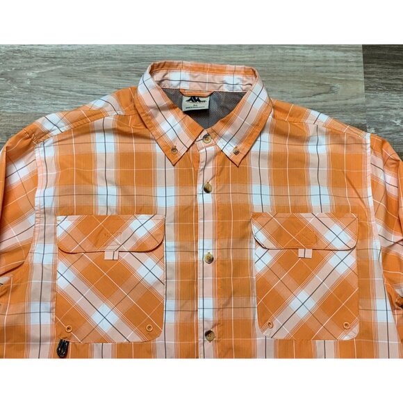Mountain Club Mens Orange Plaid Long Sleeve Button-Down Shirt Vented Size Medium - Picture 4 of 13